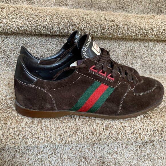 Gucci Men\'s Brown Web Stripe Lace-up Leather Shoes. main image 7